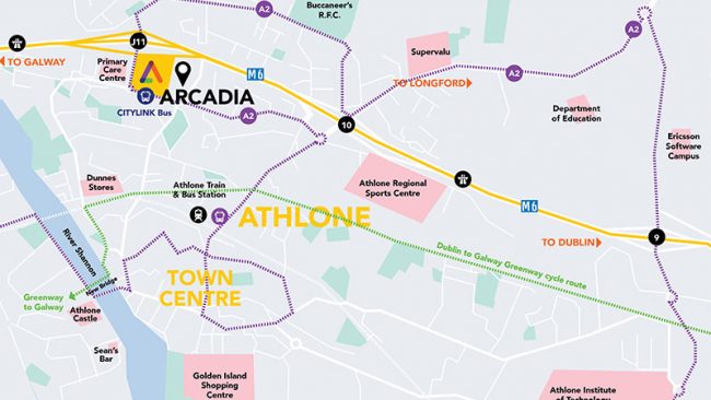 map of location of offices on the market in Arcadia Athlone